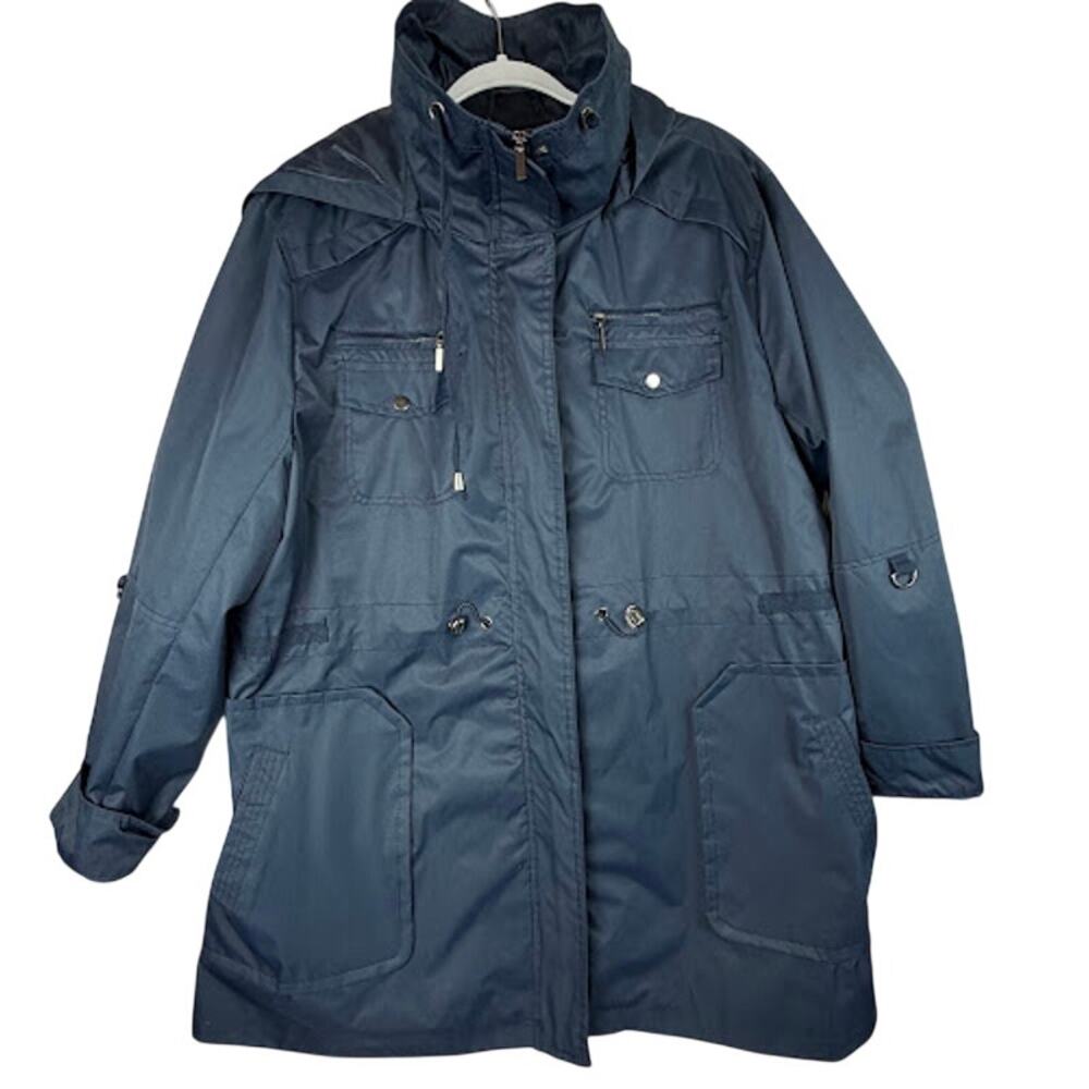 Yoki Outerwear Collection Women's 3XL Navy Blue Rain Jacket Hooded Cinch Waist